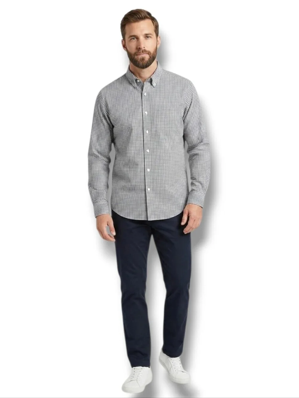 Arrow Dover Men’s Checkered Button-Down Shirt – Black & White, Size 16.5 (36/37)